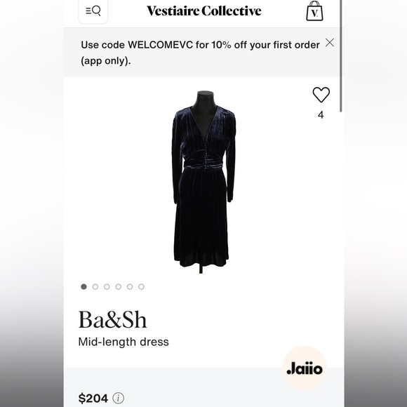 ba&sh Velvet Silk Blend Dress in Midnight Blue Black - Picture 10 of 12
